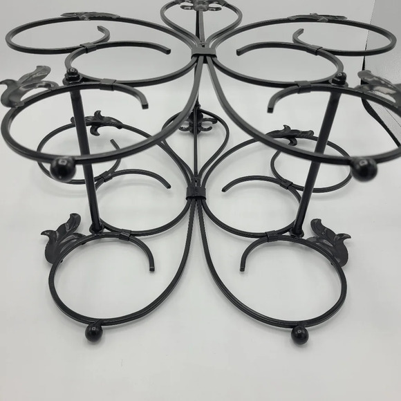 Black Metal Wine Rack Bottle Holder Fluer de Lis Countertop Tabletop Wine Rack - Picture 10 of 12